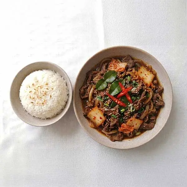 Korean Bulgogi Beef with Kimchi &  Rice
